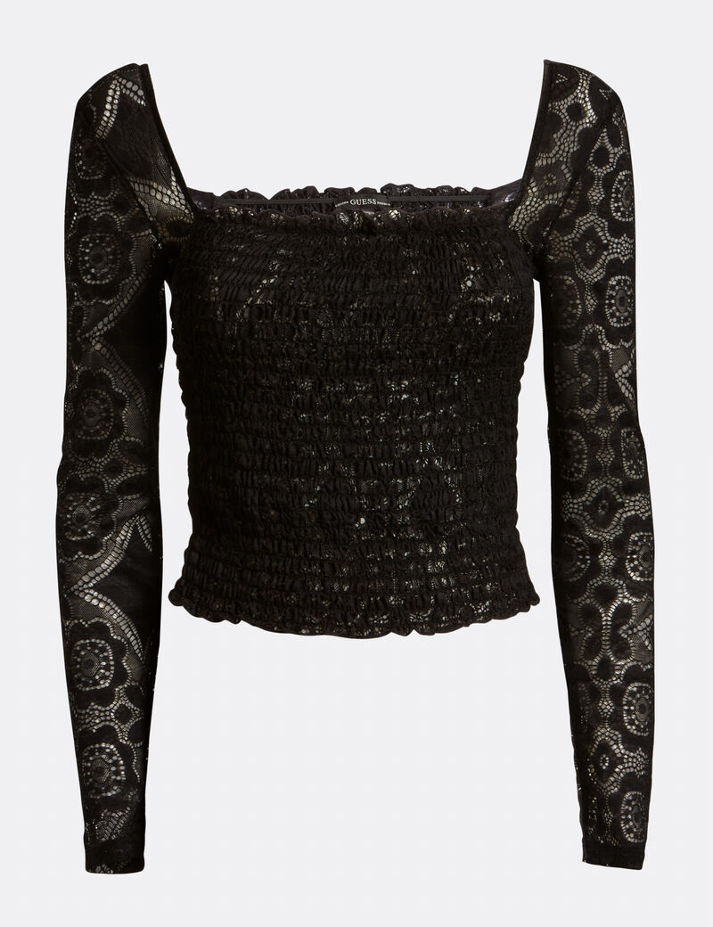Long Sleeve Smocked Decora Lace Top