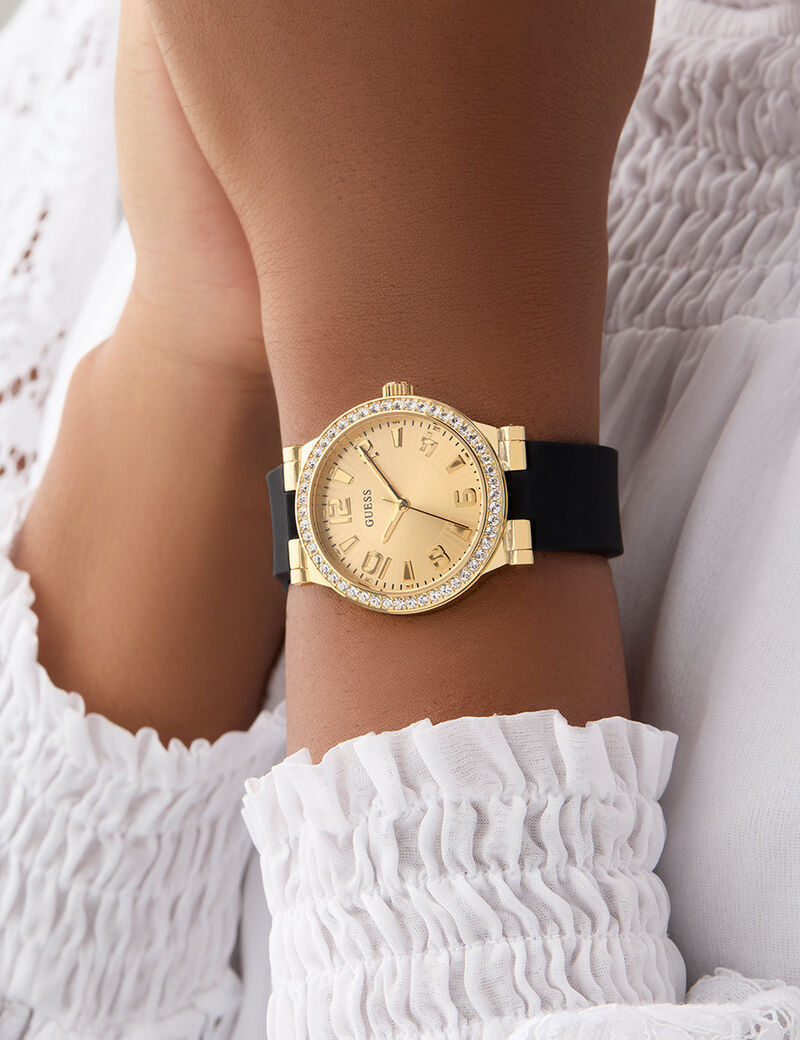 Ladies Black Gold Tone Analog Watch