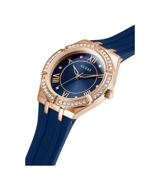 guess rose gold and blue ladies watch