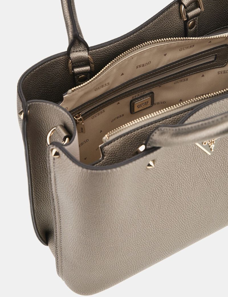 Shop GUESS Meridian studded handbag, Grey GUESS EGY