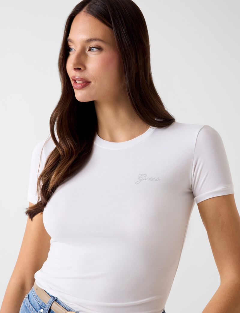 guess rhinestones logo t shirt