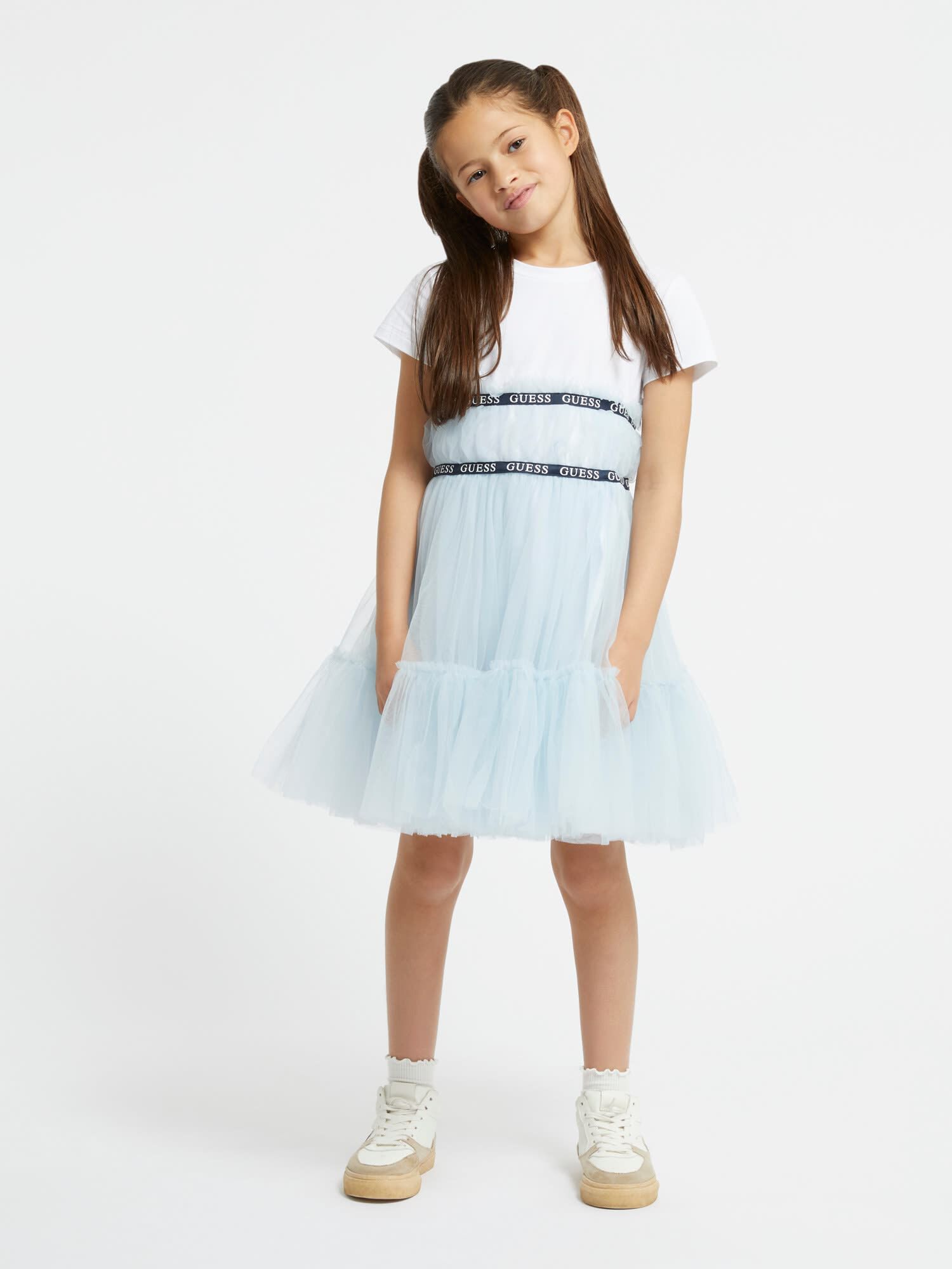 Shop GUESS Online Mesh fit and flare dress