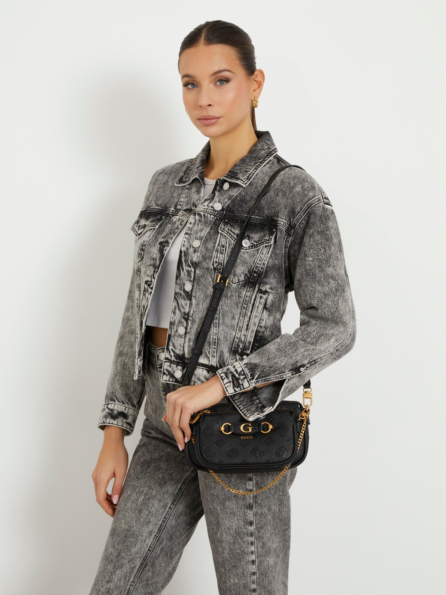 Denim embossed clutch guess top