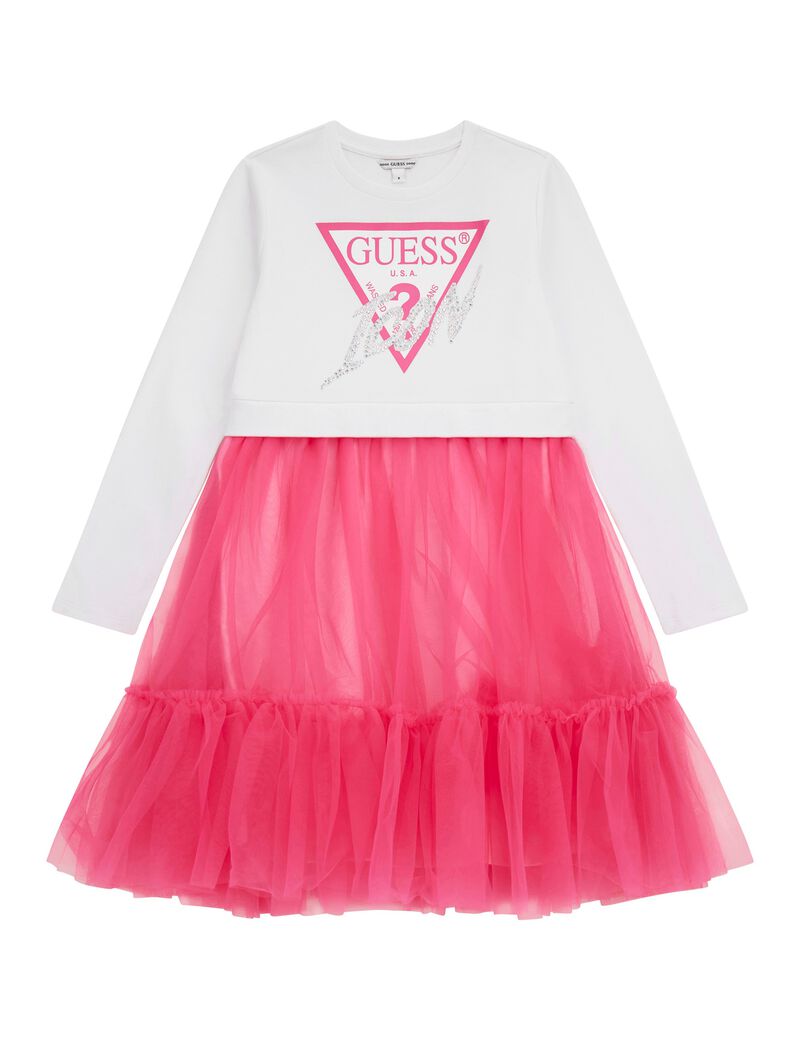 Mesh ruffles fit and flare dress