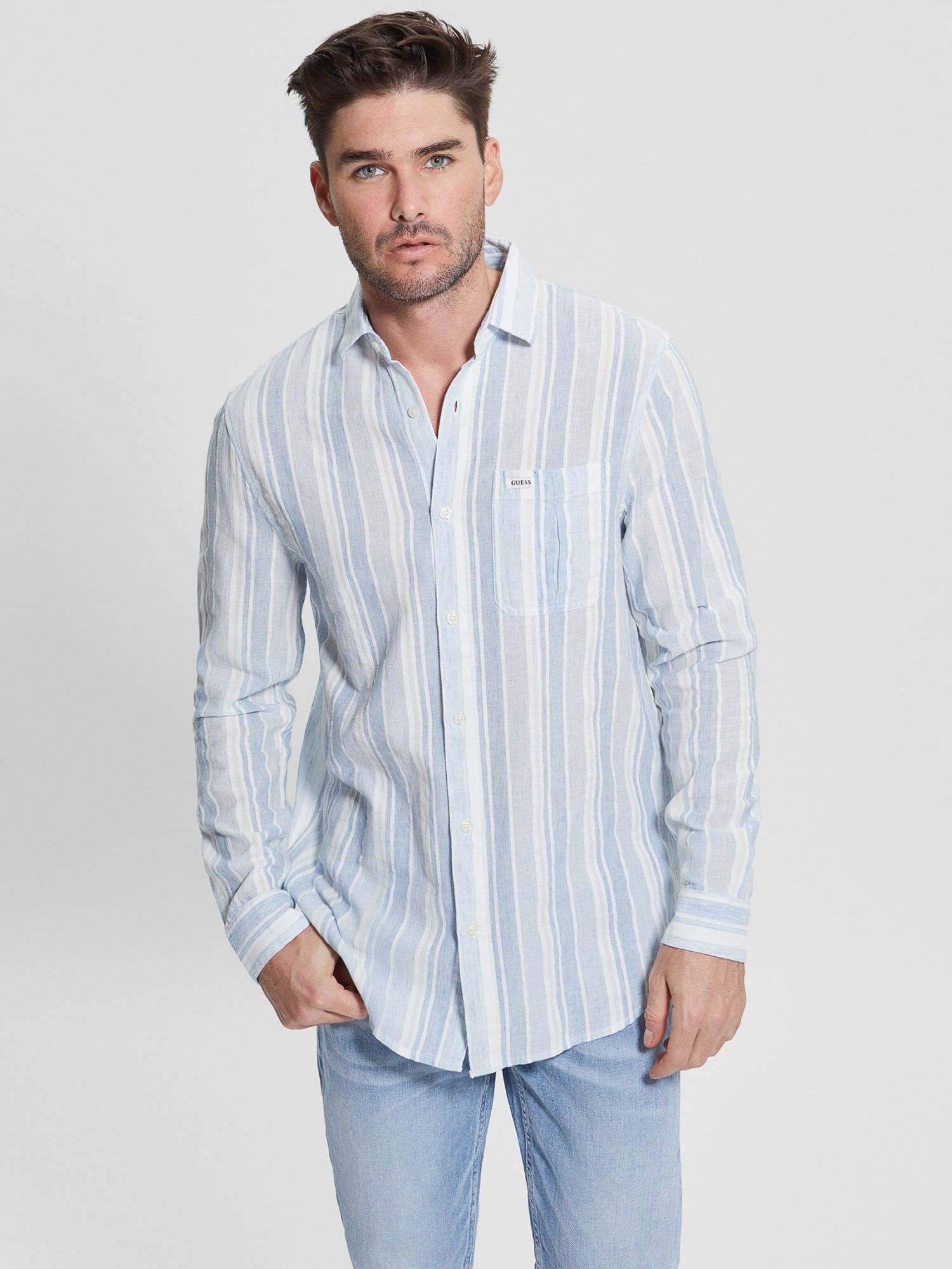 Guess grey striped shirt new arrivals