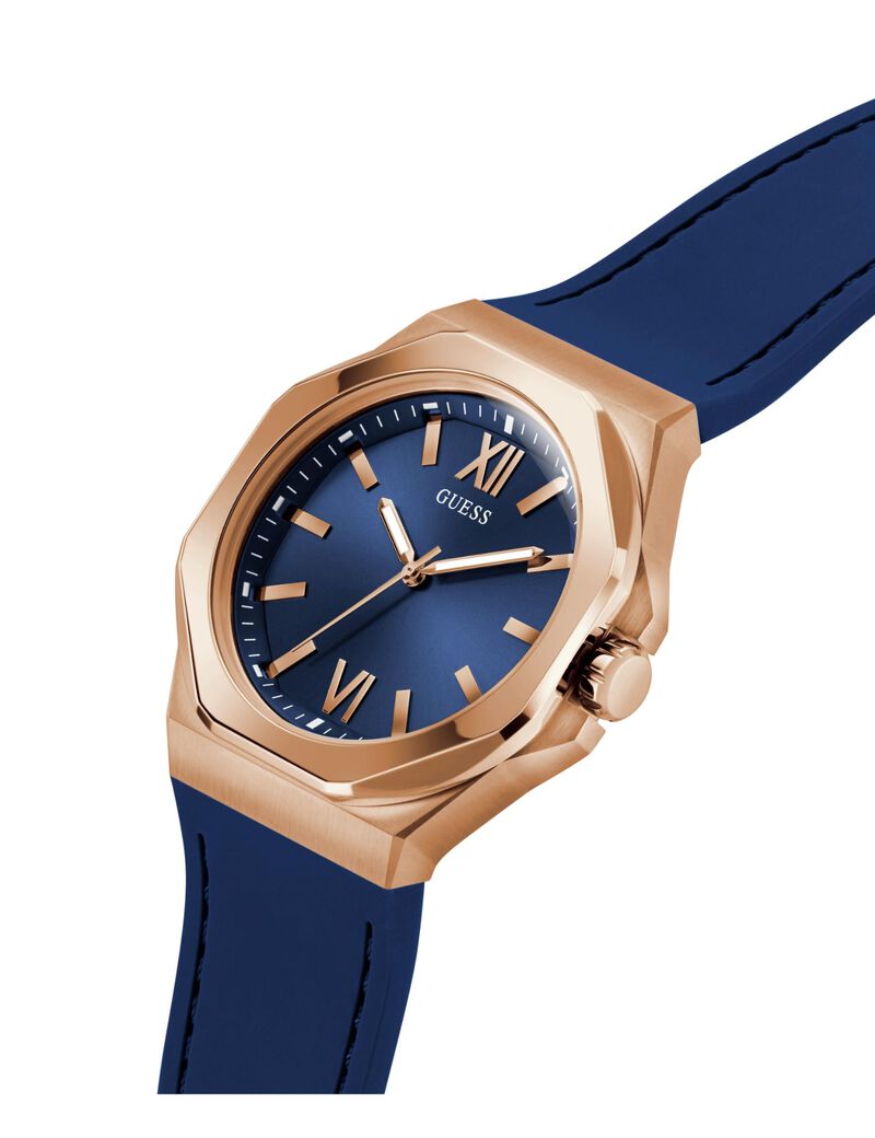 Mens Blue Rose Gold Tone Analog Watch