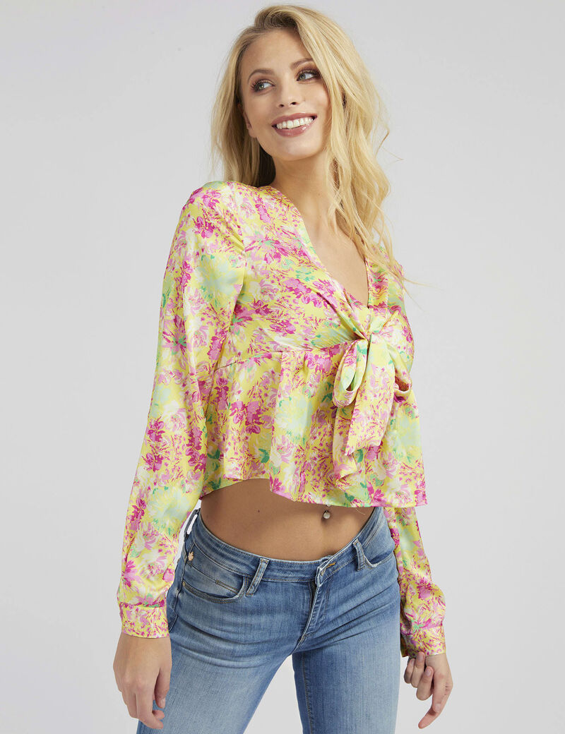 All Over Print Knotted Blouse