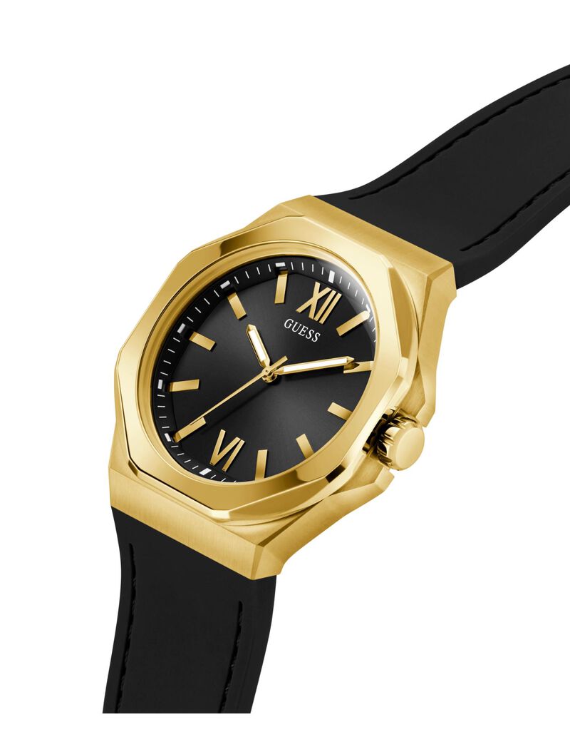 Mens Black Gold Tone Analog Watch