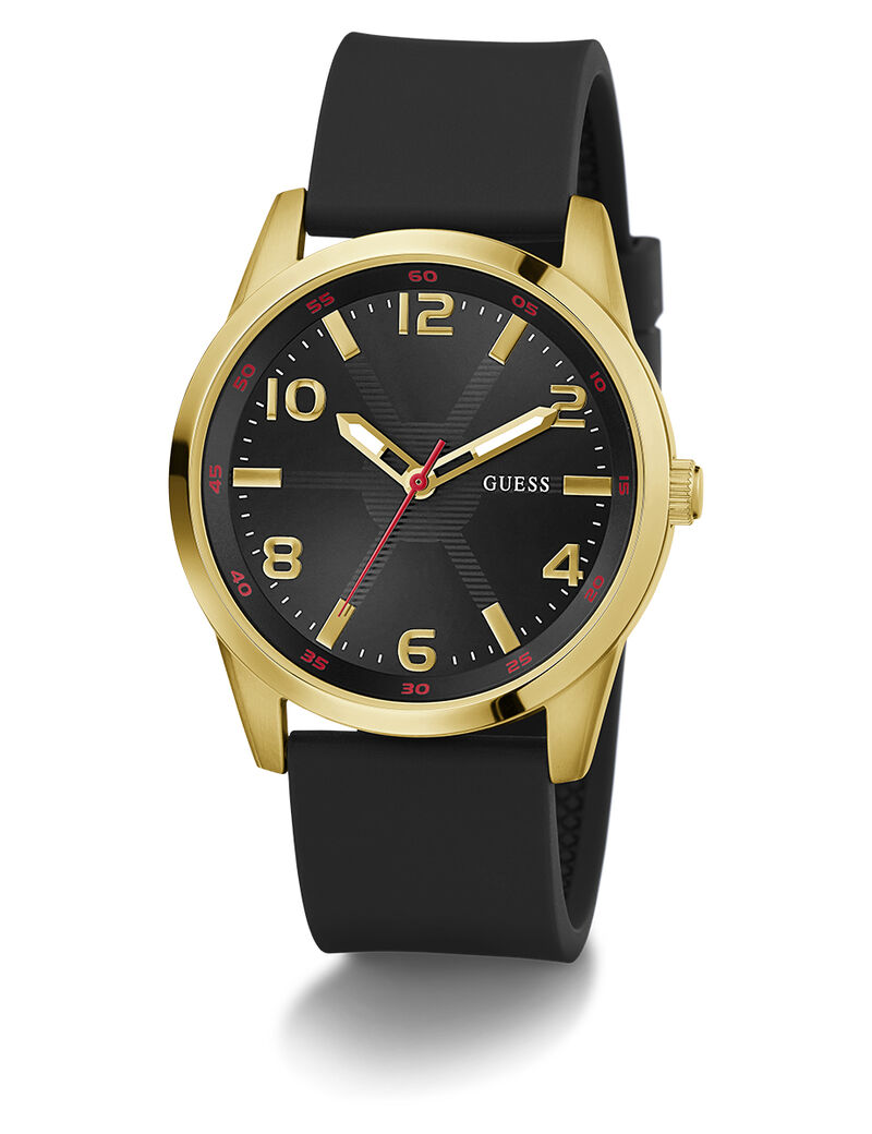 Mens Black Gold Tone Analog Watch