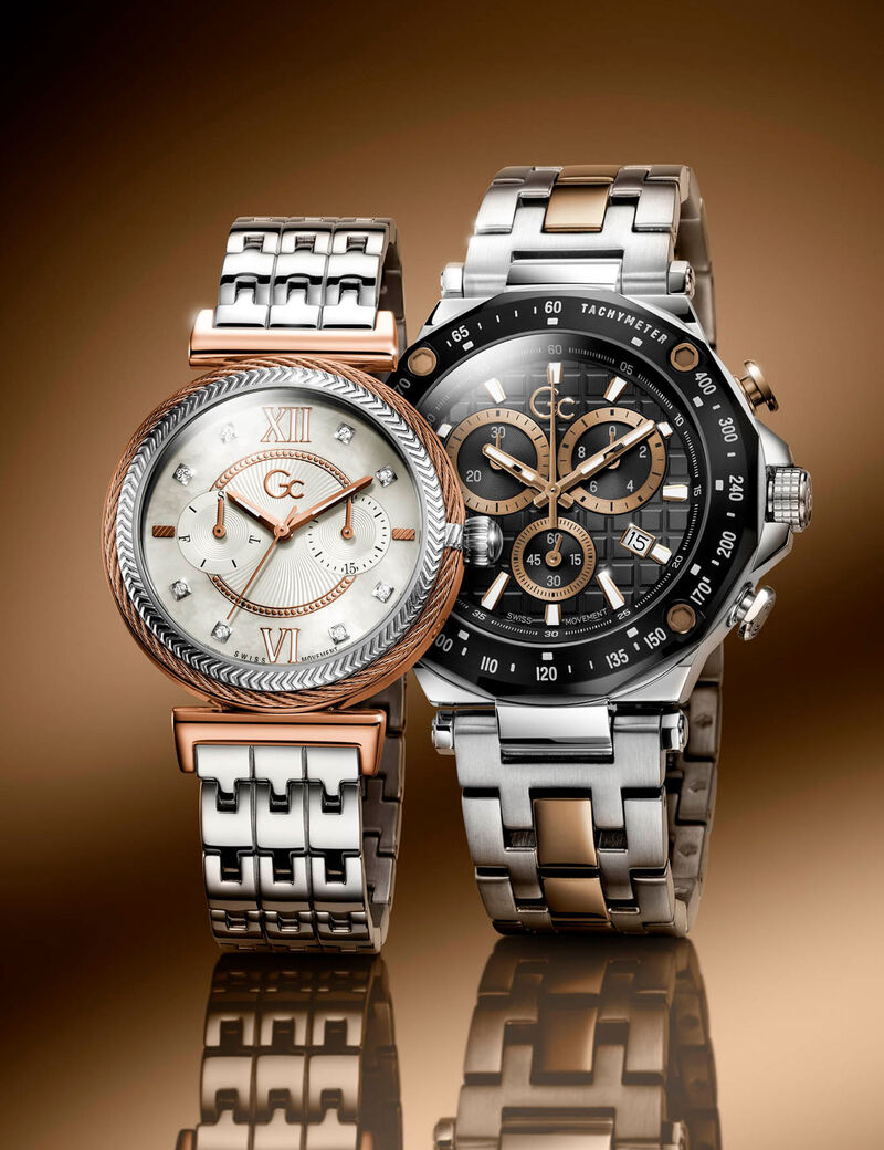 Gc Silver And Rose Gold Ladies Watch