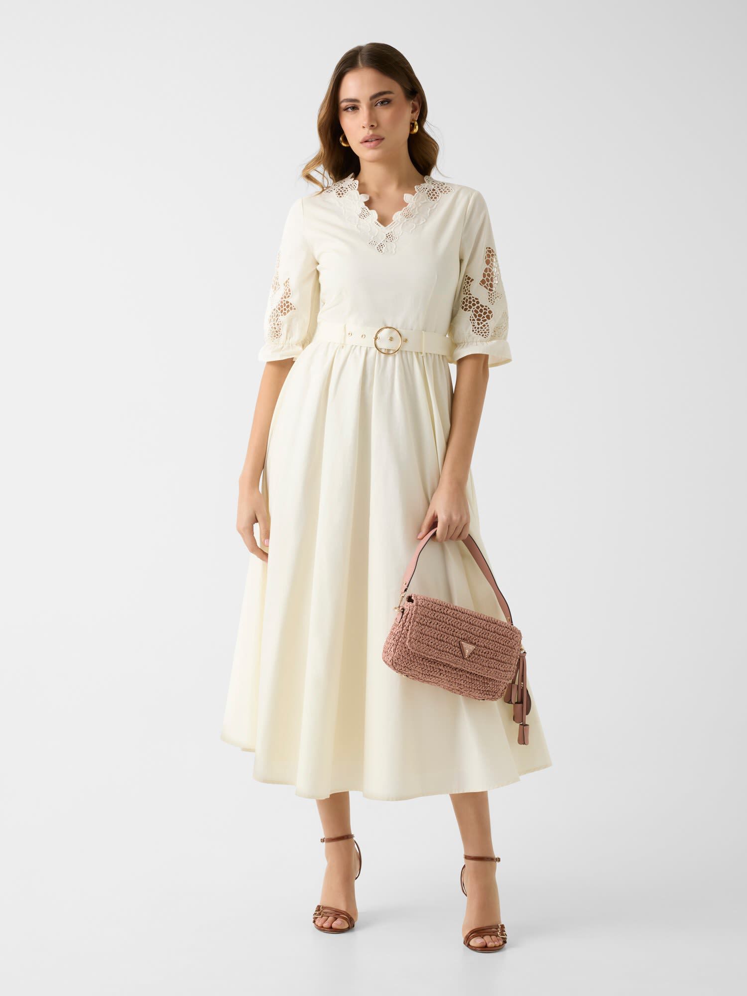 Shop GUESS Fit-and-flare dress, Beige | GUESS EGY