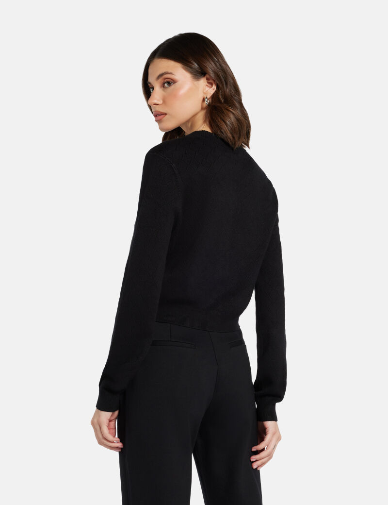 Open-knit cropped cardigan sweater
