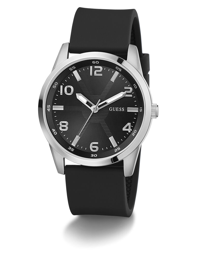Mens Black Silver Tone Analog Watch