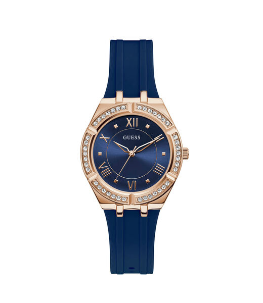 guess rose gold and blue ladies watch