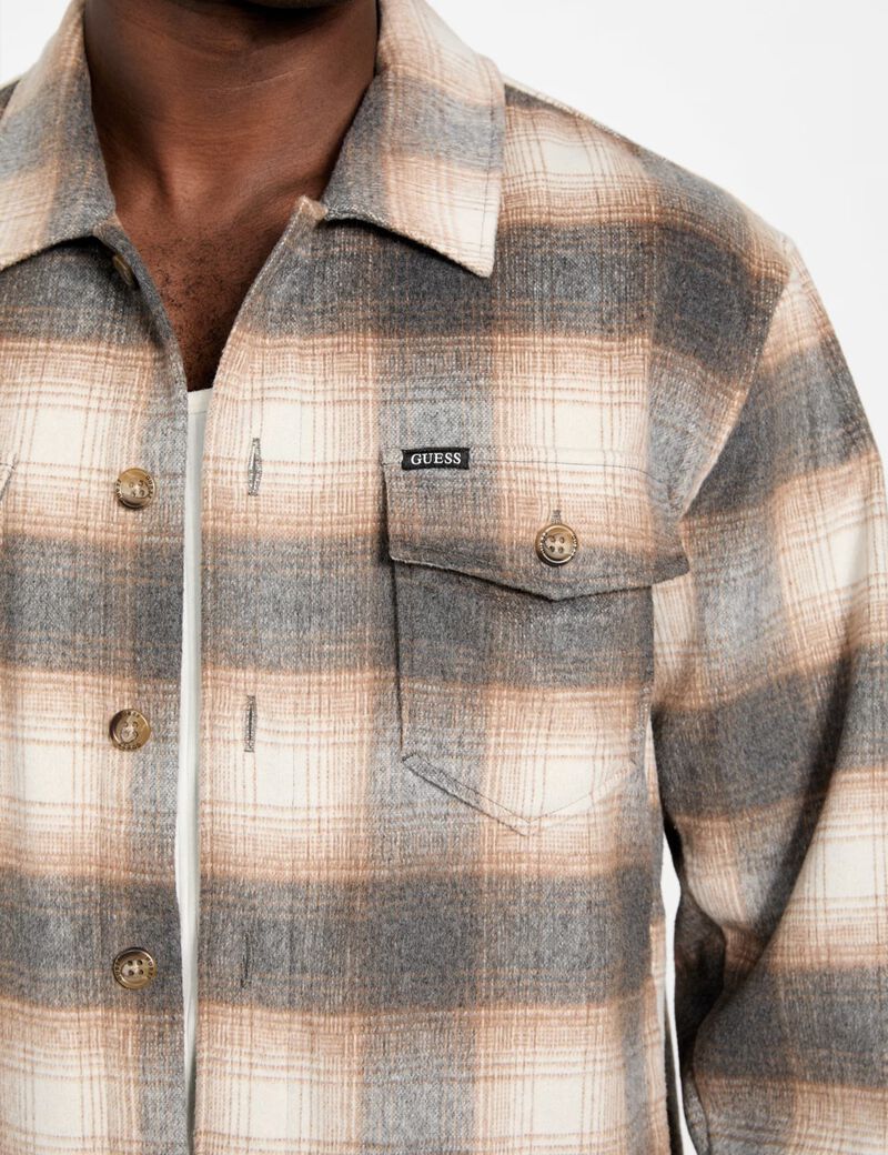 Wool-blend plaid shirt