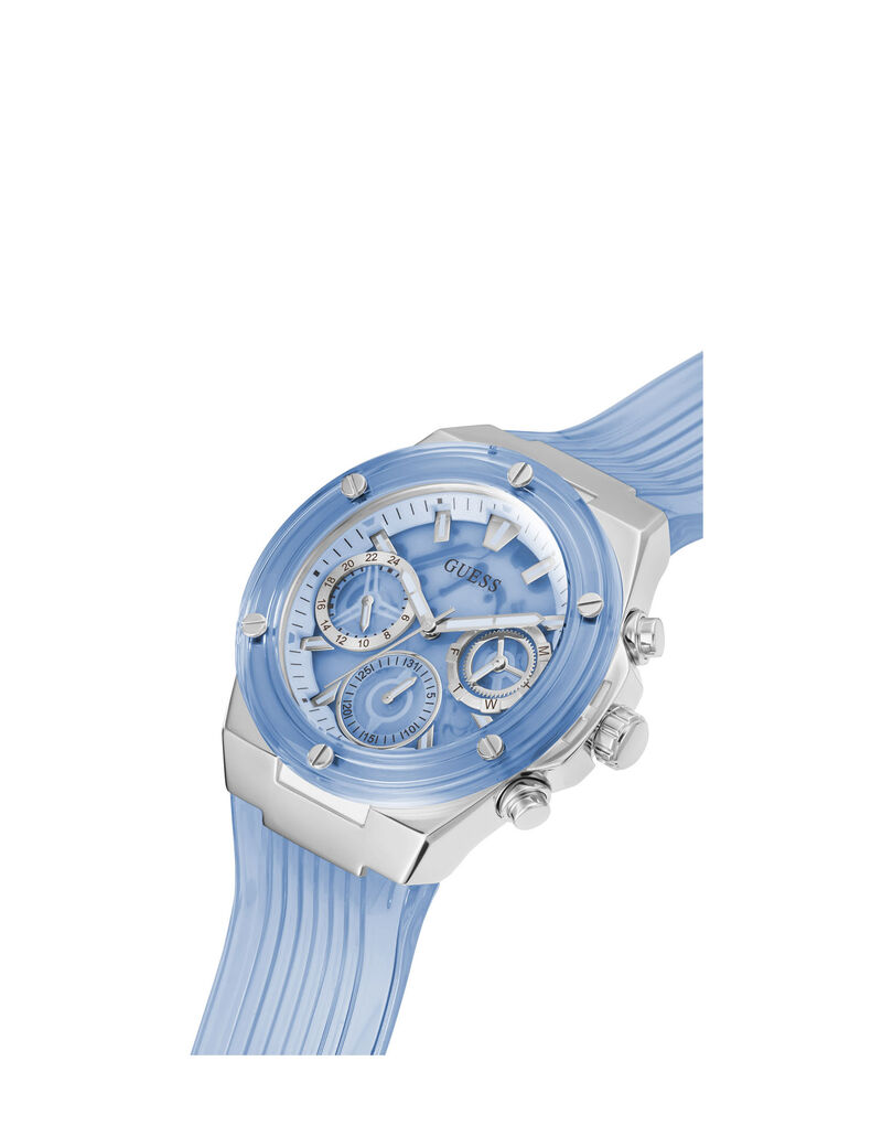 Silver And Blue Transparent Multifunction Watch