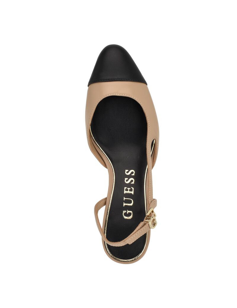 Slingback Cap Toe Block Heel Pumps