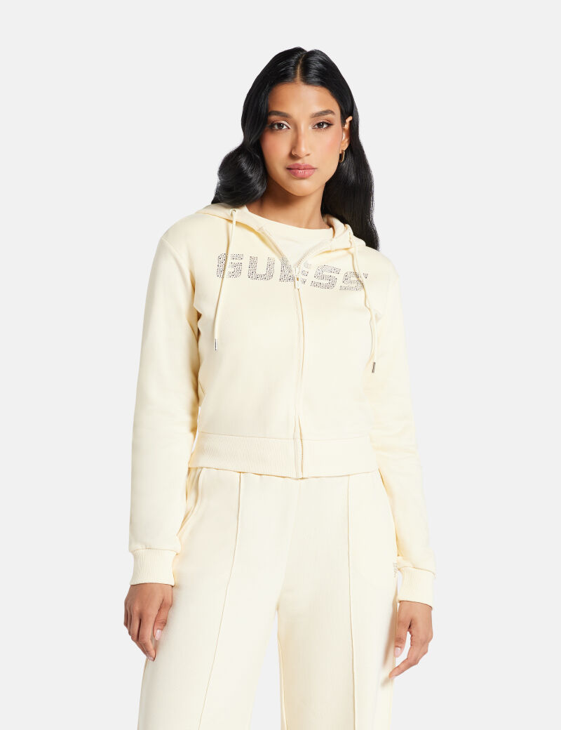 Logo rhinestones hoodie sweatshirt