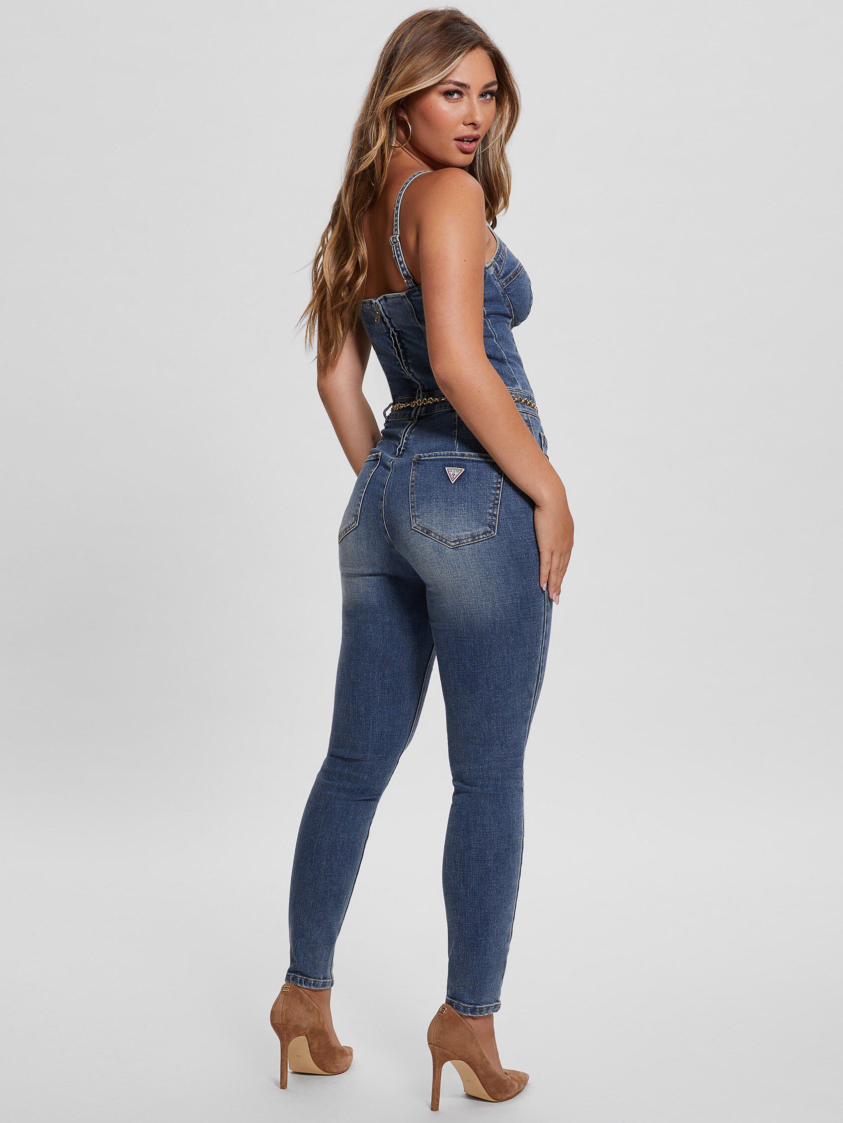 Shop GUESS Online Skinny Denim Jumpsuit