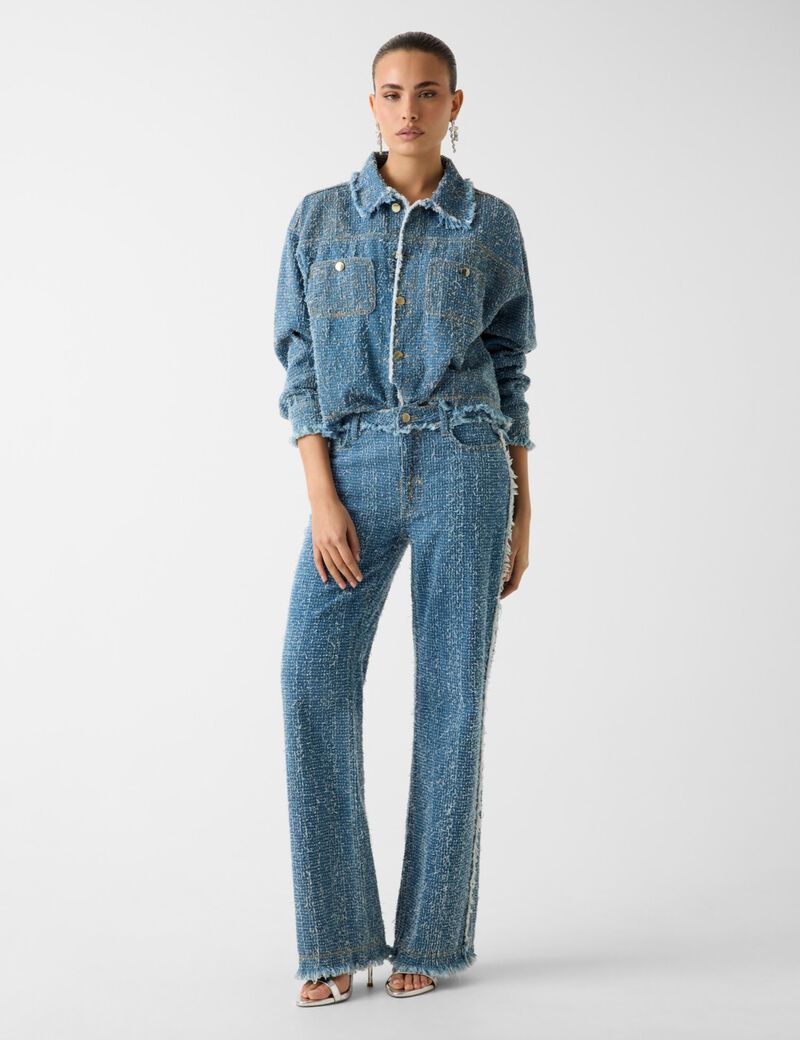 Wide-leg tweed jeans