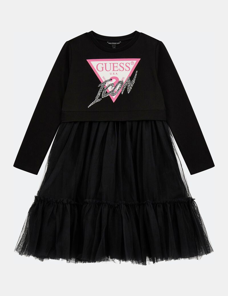 Mesh ruffles fit and flare dress