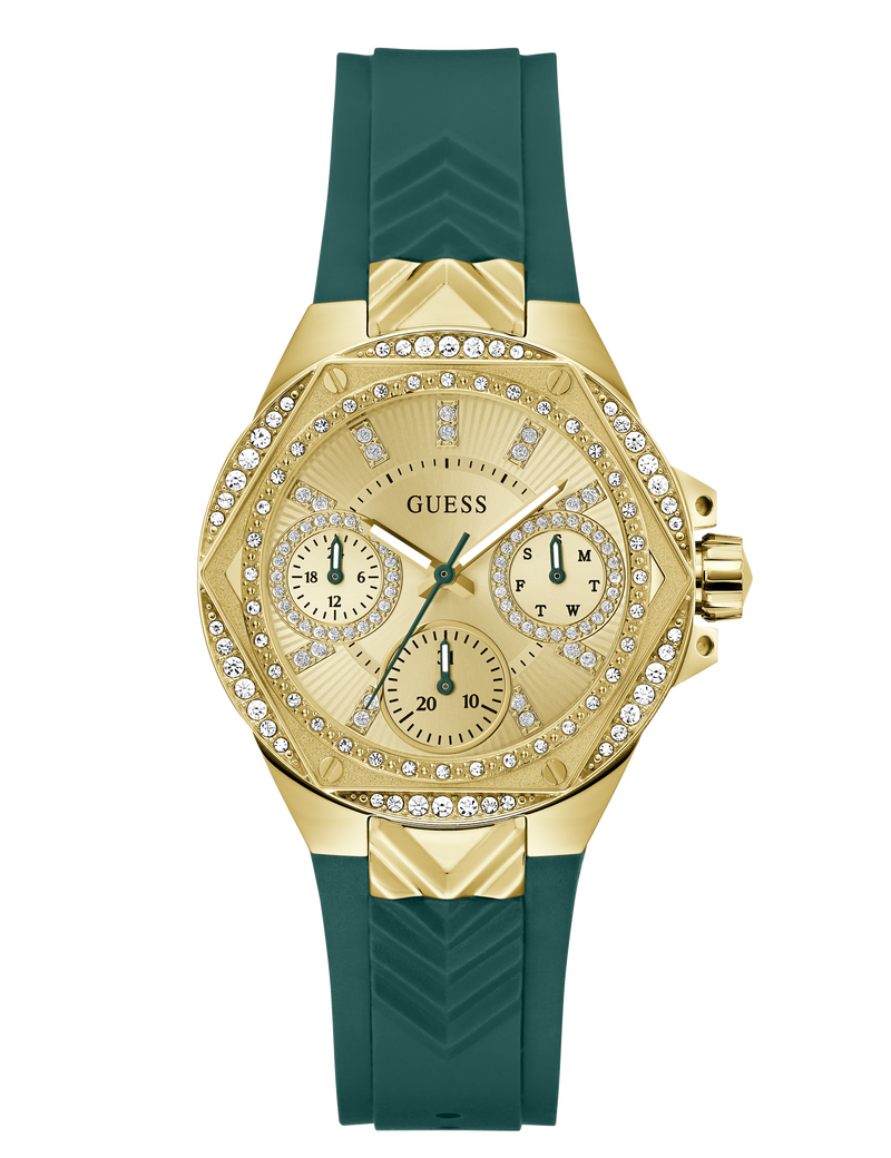 Ladies Green Gold Tone Multi-function Watch