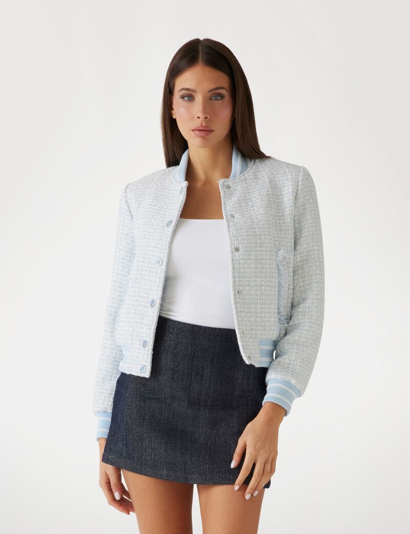 Padded tweed bomber jacket