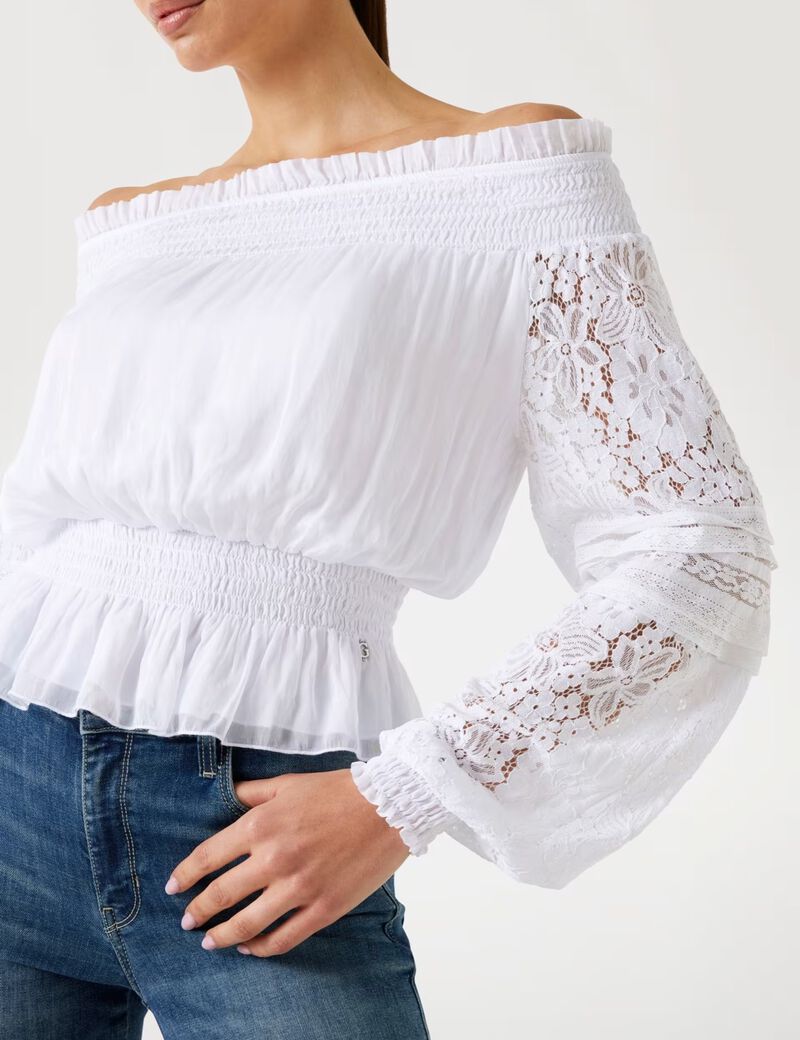 Silk-blend off-shoulder top