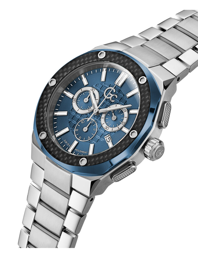 جيس swiss mvt p b silver case   bclt blue pvd bezel blue dial chrono  42mm sapphire coated mineral glass