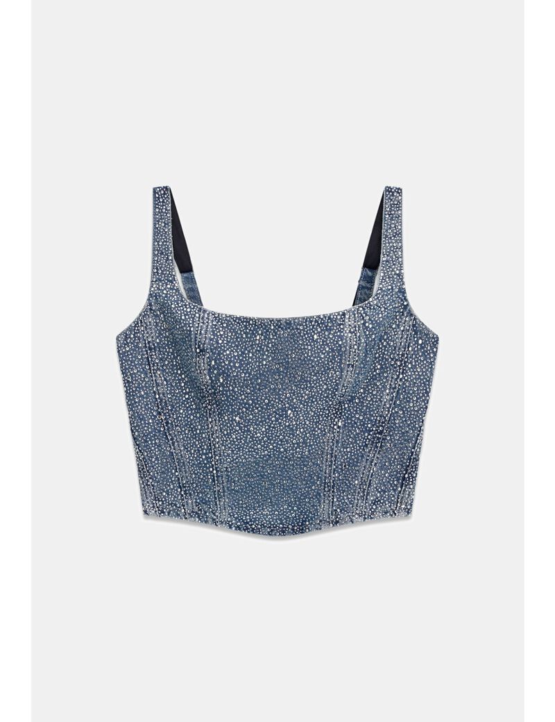 guess rhinestones denim corset