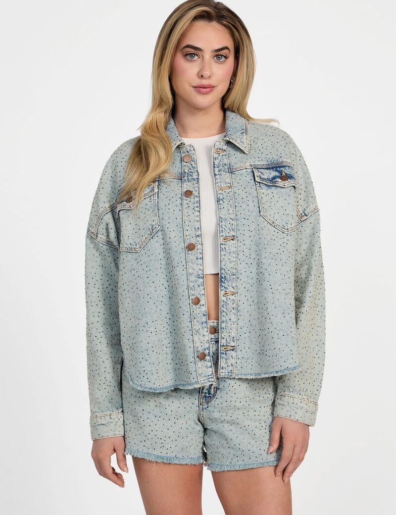 Rhinestone polka-dot denim shacket