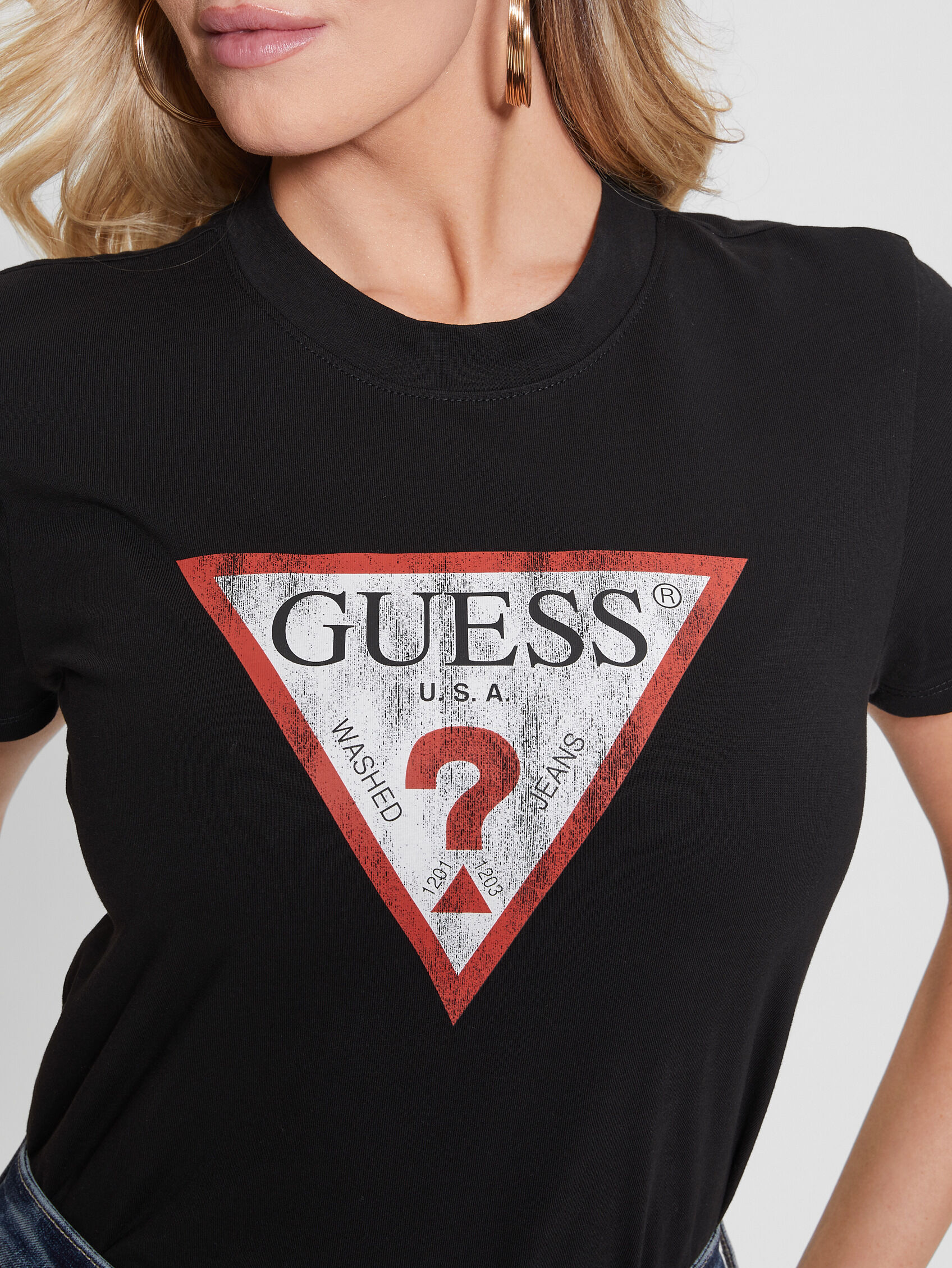 Guess black logo t shirt discount