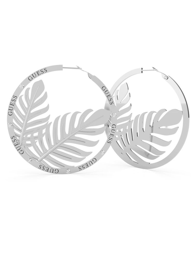 أقراط دائرية بشكل أوراق شجر مزدوجة مطلية بالروديوم بقطر 60 مم