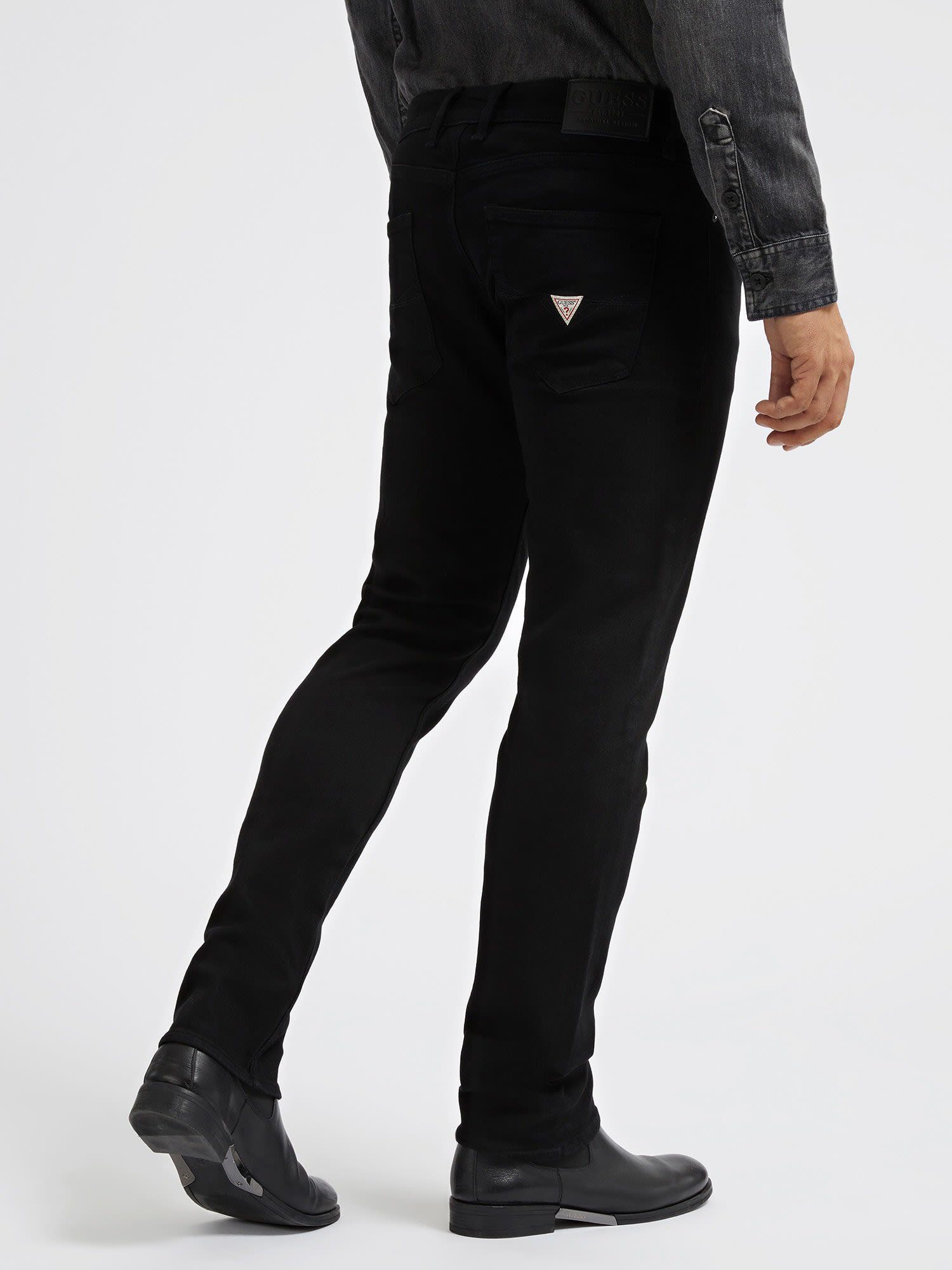 Shop GUESS Online Black Tapered Jeans