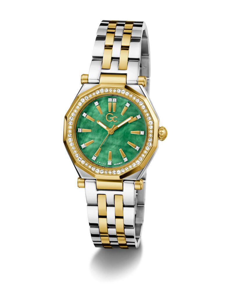 Gc Specials Women S 763 Mvmt Green Dail 10 Amt Silver Yellow Gold Stainless Steel Brct