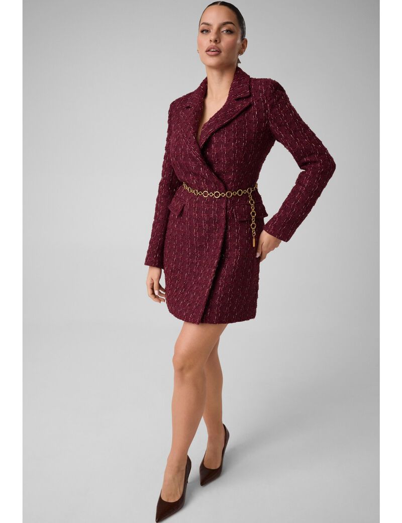 guess tweed blazer belted dress