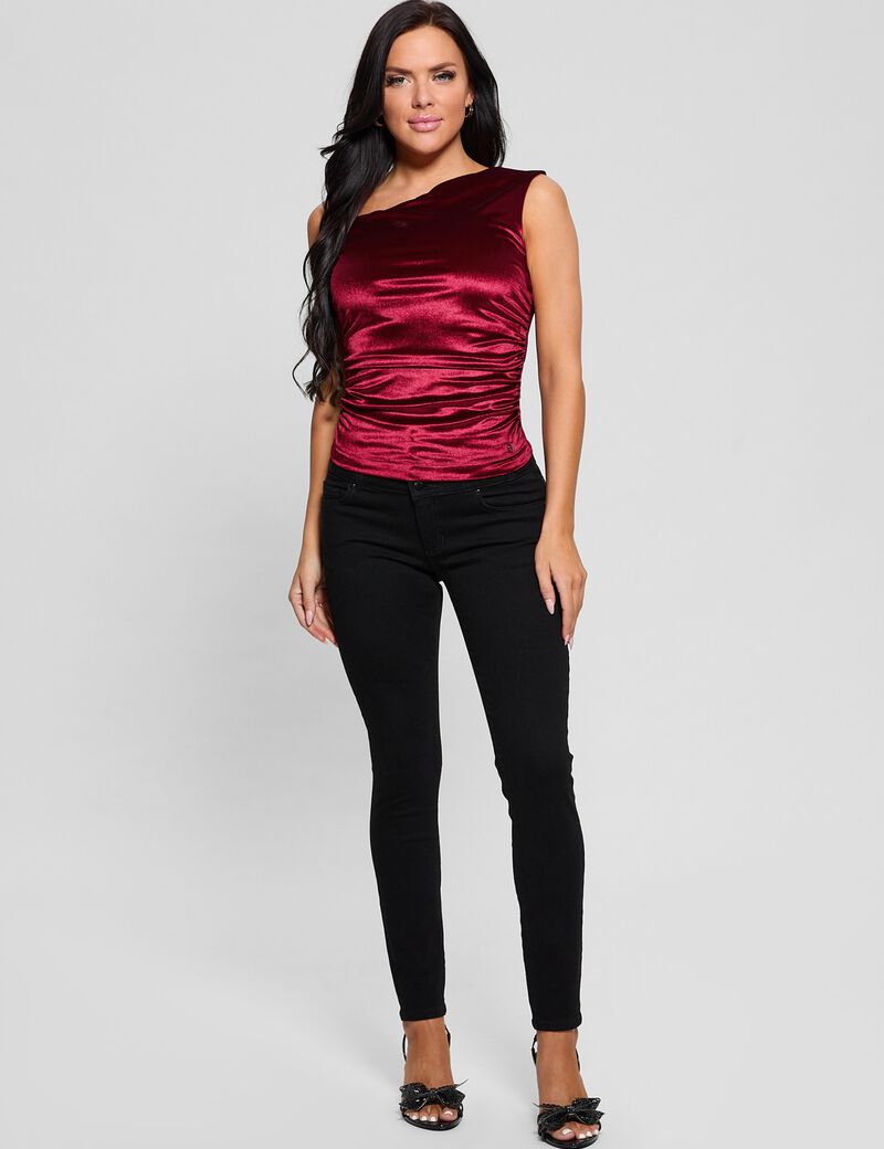 Asymmetric neck velour top