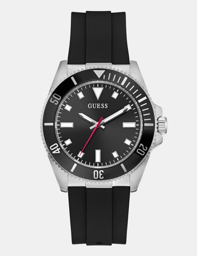 Mens Black Silver Tone Analog Watch