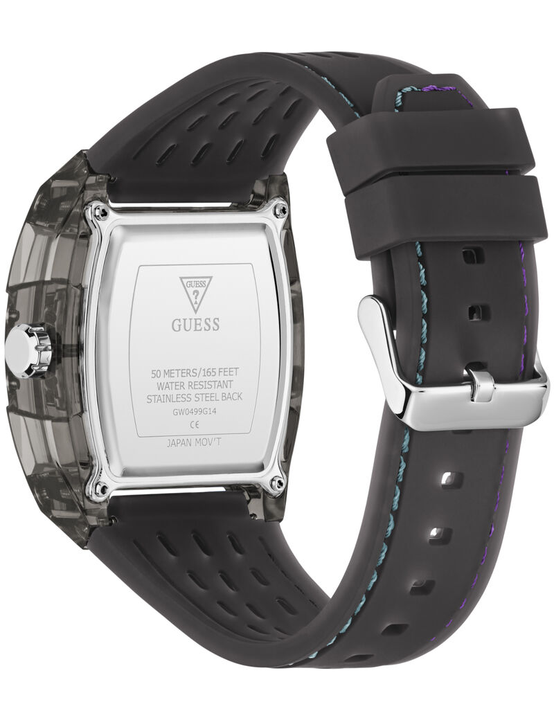 guess mens black gunmetal grey rectangle analog watch