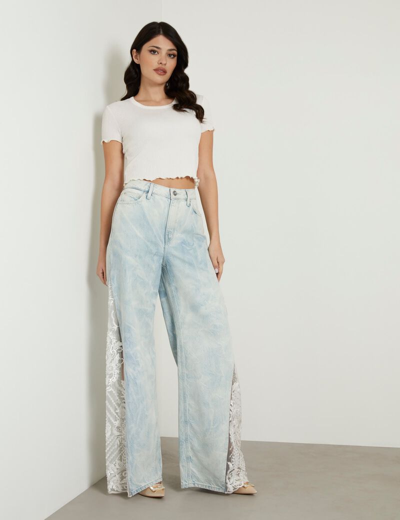 Lace relaxed denim pant