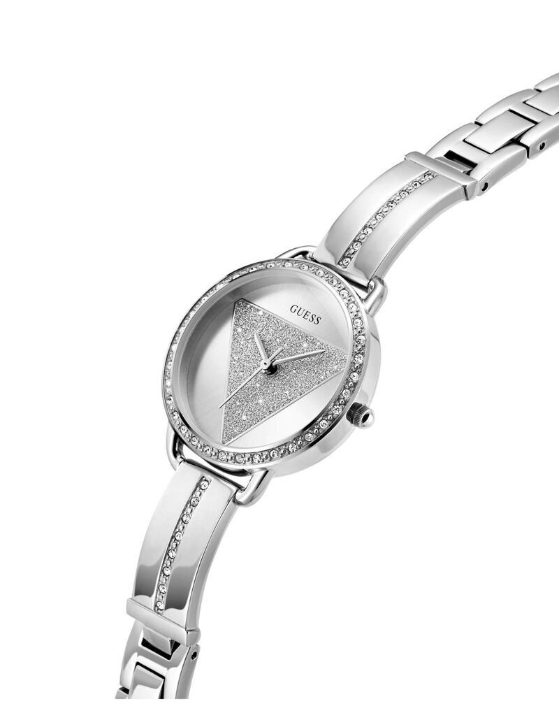 guess ladies silver tone analog watch
