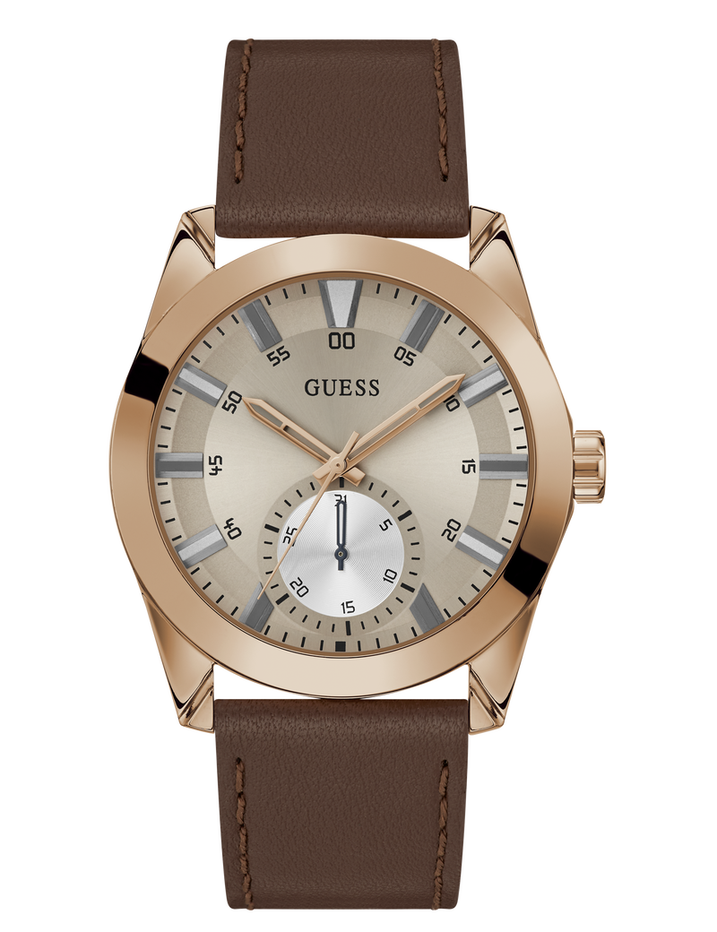 Mens Brown Rose Gold Tone Multi-function Watch