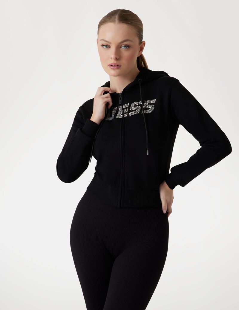 Logo rhinestones hoodie sweatshirt