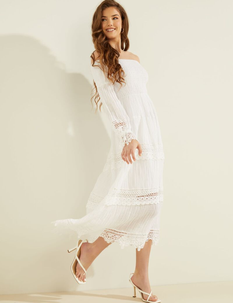 Macramã‰ Off-Shoulder Dress