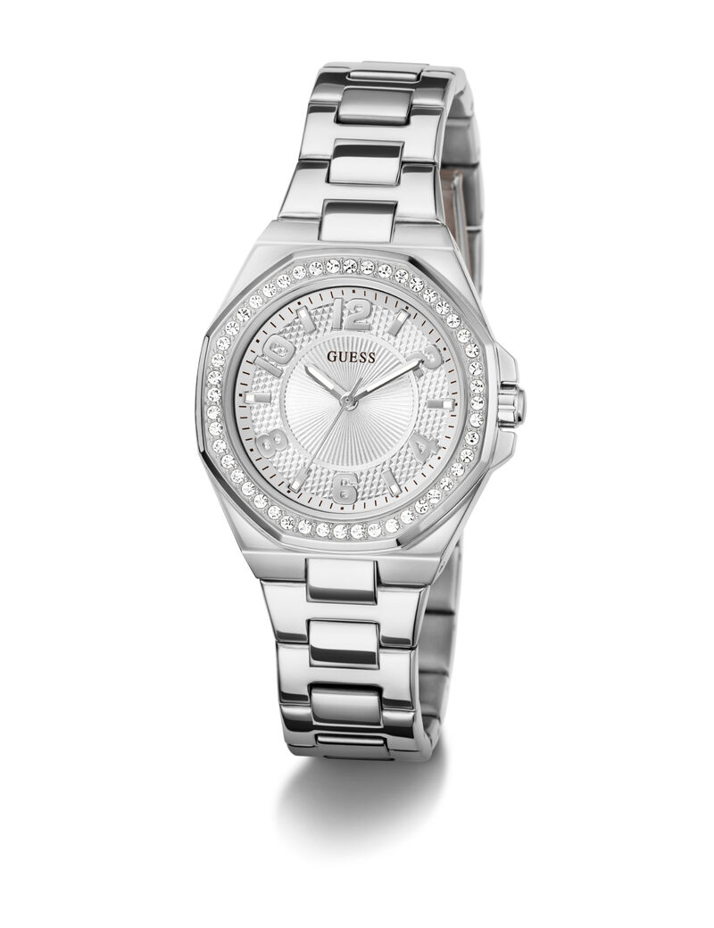 guess ladies silver tone analog watch