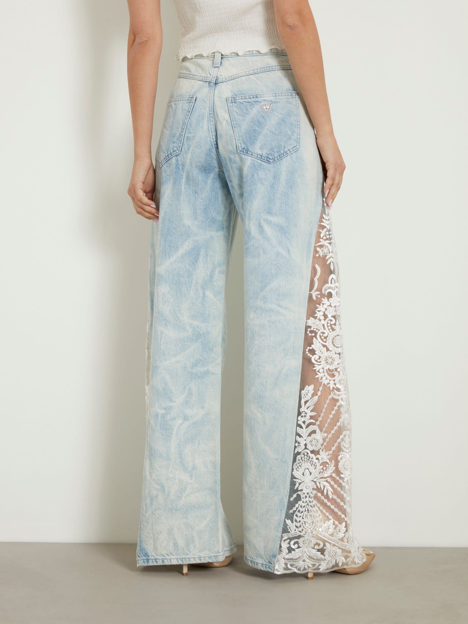 Shop GUESS Online Lace relaxed denim pant