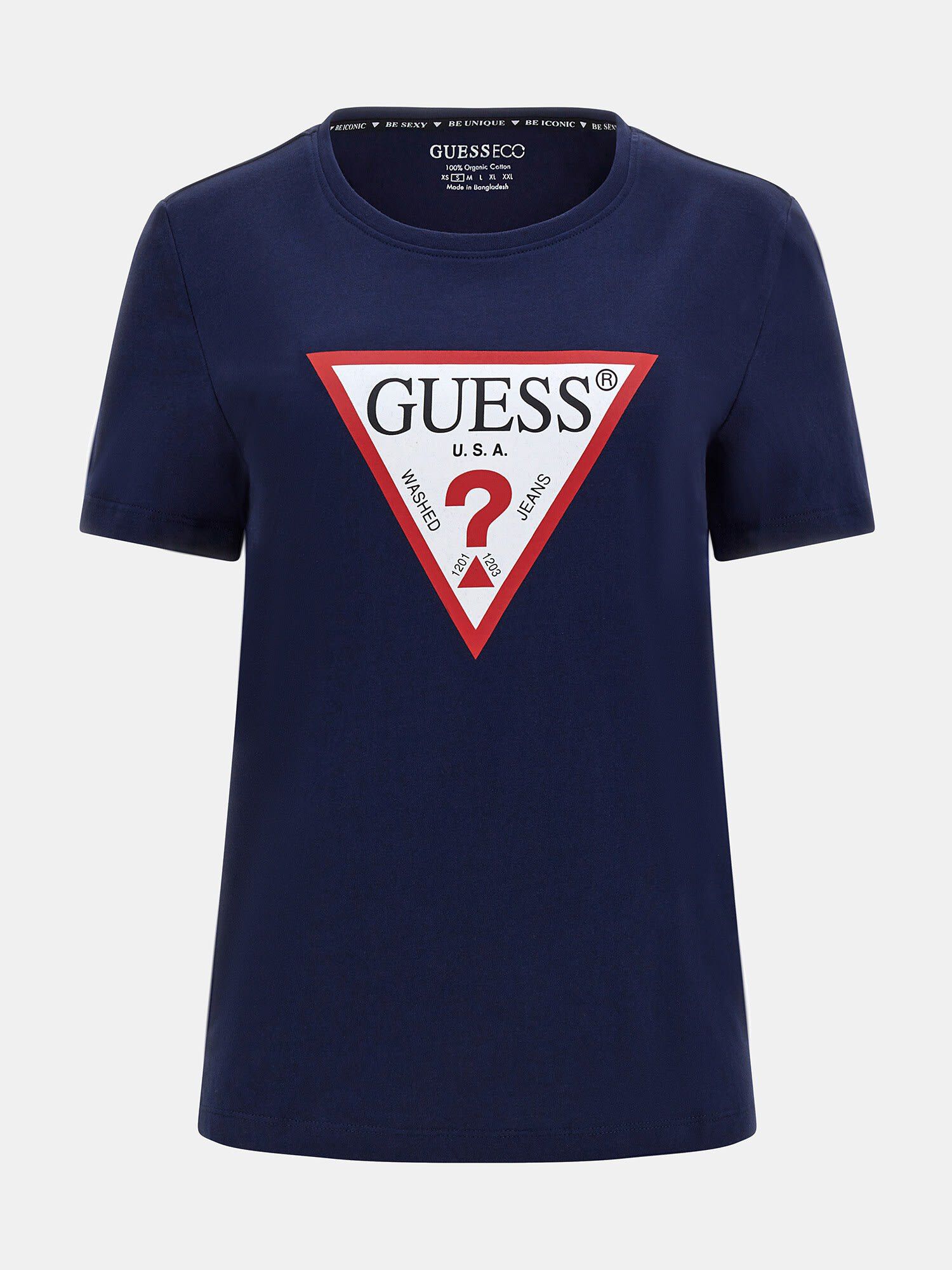 Guess triangle logo top t shirt women's