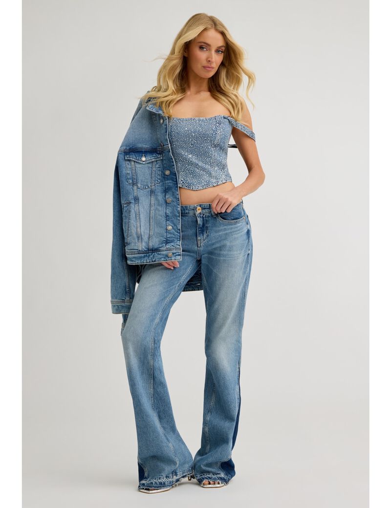 guess rhinestones denim corset