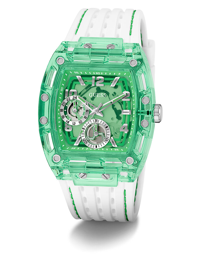 guess mens white green multi function watch