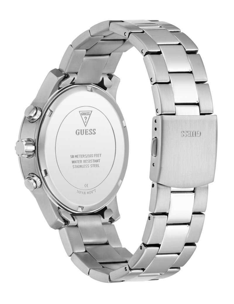 guess mens silver tone round analog watch